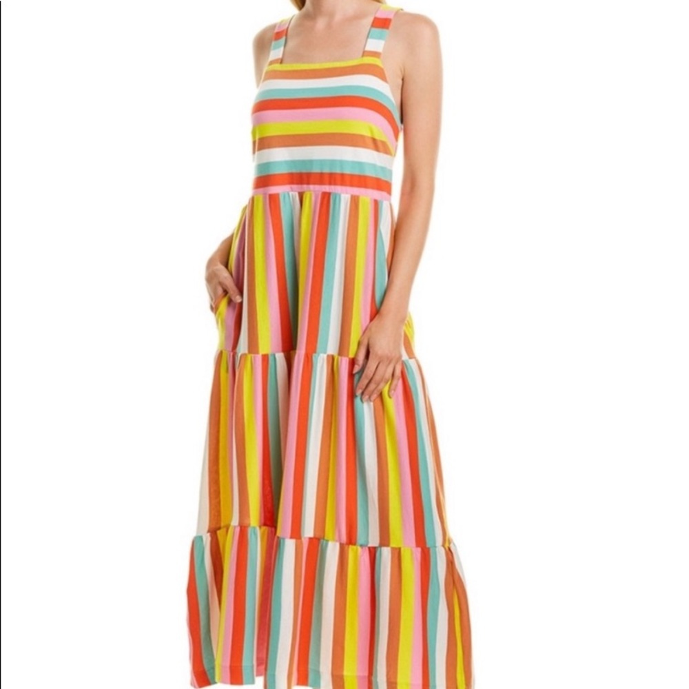 JCrew Rainbow Striped Tiered Maxi Dreas